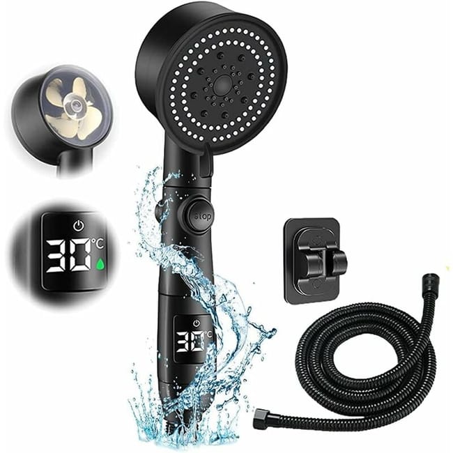 Pommeau De Douche À Économie D'Eau, 5 Modes, Flexible De Douche De 2 M Avec Garniture D'Arrêt D'Eau, Pommeau De Douche Haute Pression (noir) (sku Produit : 95009198 Sku Offre : Lehuamwj1120)
