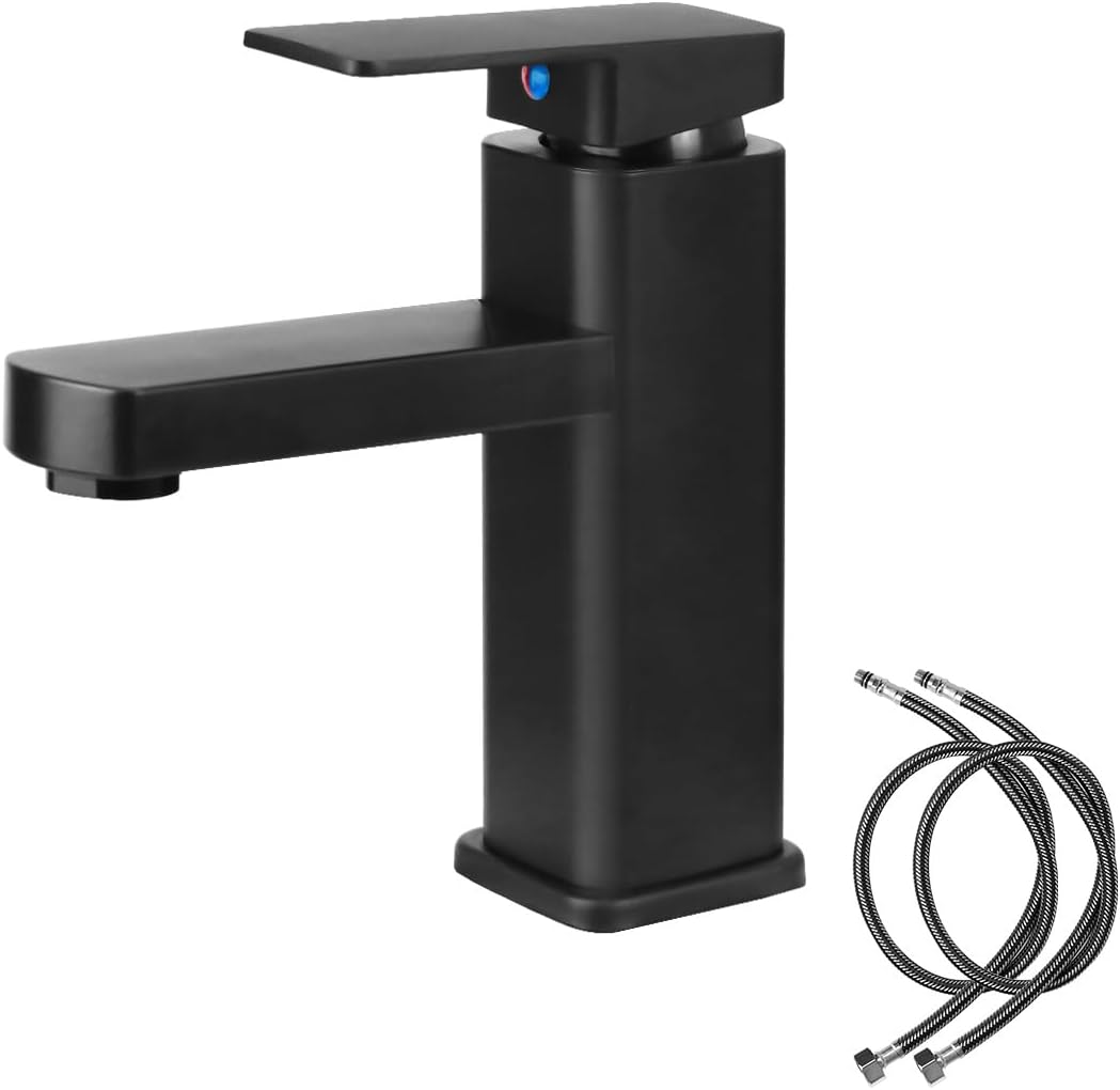 Robinet Salle Bain Noir, Mitigeu Lavabo En Alliage Avec L'Eau Froide Et Chaude Disponible, Robinet Lavabo Avec Deux Tuyaux, Pour Les Toilettes