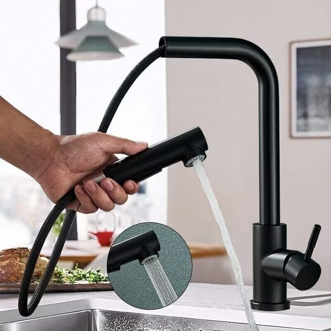 Robinet Cuisine Douchette Noir Avec 2 Modes De Pulvérisation, Avec Douchette Extractible, Robinetterie De Cuisine Inox 304 (sku Produit : 94940425 Sku Offre : Lehuamwj486)