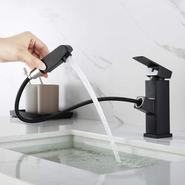 Robinet Mitigeur Lavabo Avec Douchette Extractible, Robinet Mitigeur Salle De Bain Noir, Hauteur Du Robinet 18mm (sku Produit : 94940505 Sku Offre : Lehuamwj381)