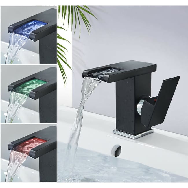 Robinet Salle De Bain Design Moderne De Cascade Robinet Lavabo Noir Led Durable Eau Chaude Et Froide Réglable (sku Produit : 94940491 Sku Offre : Lehuamwj434)