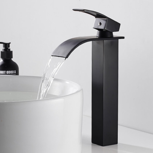 Robinet Cascade Noir Avec Bec Haut, Poignée Unique, Robinet Monotrou Avec Poignée Unique En Cuivre H