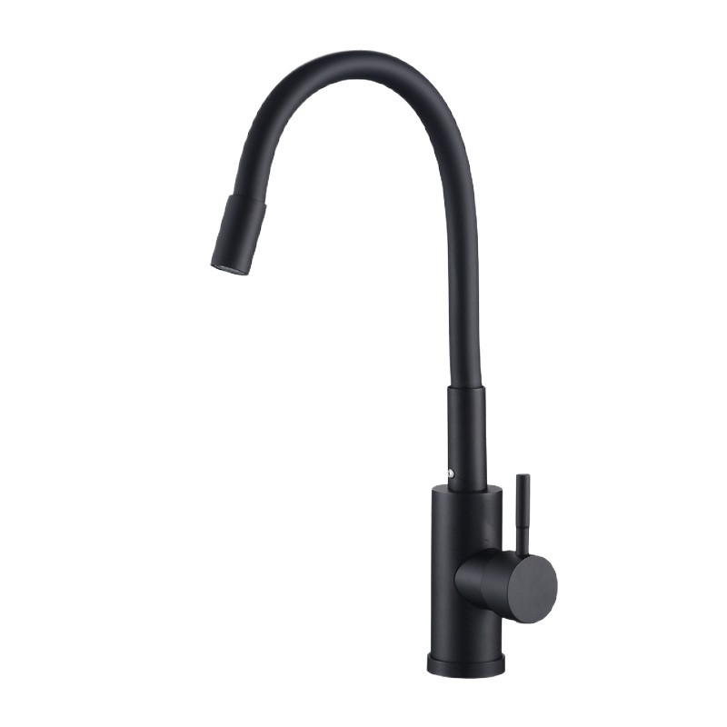Robinet De Cuisine Flexible Noir, Aérateur En Nid D'Abeille, Robinet Rotatif À 360°, Poignée Unique En Acier Inoxydable (tuyau Non Inclus).