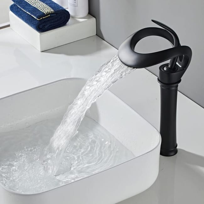 Robinet De Lavabo À Cascade Haut Noir, Robinet De Salle De Bain Haut À Bec Haut, Robinet Mitigeur De Salle De Bain À Cascade Noir, Noir (sku Produit : 94940571 Sku Offre : Lehuamwj367)