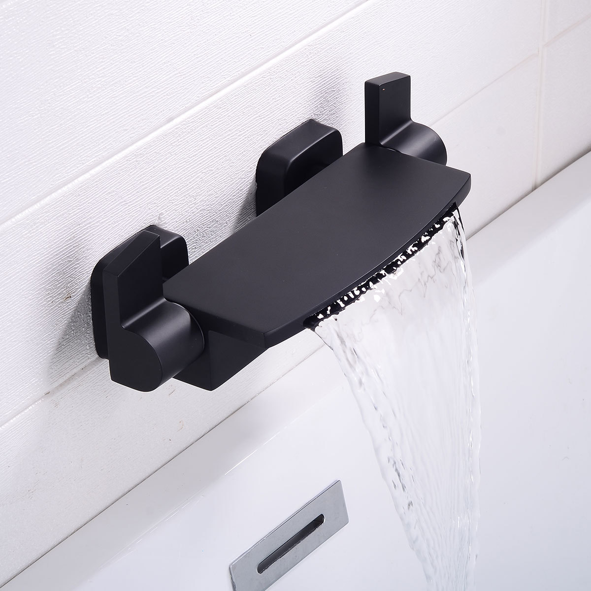 Robinet De Baignoire Noir - Robinet Simple Cascade Mural Pour Salles De Bains Modernes