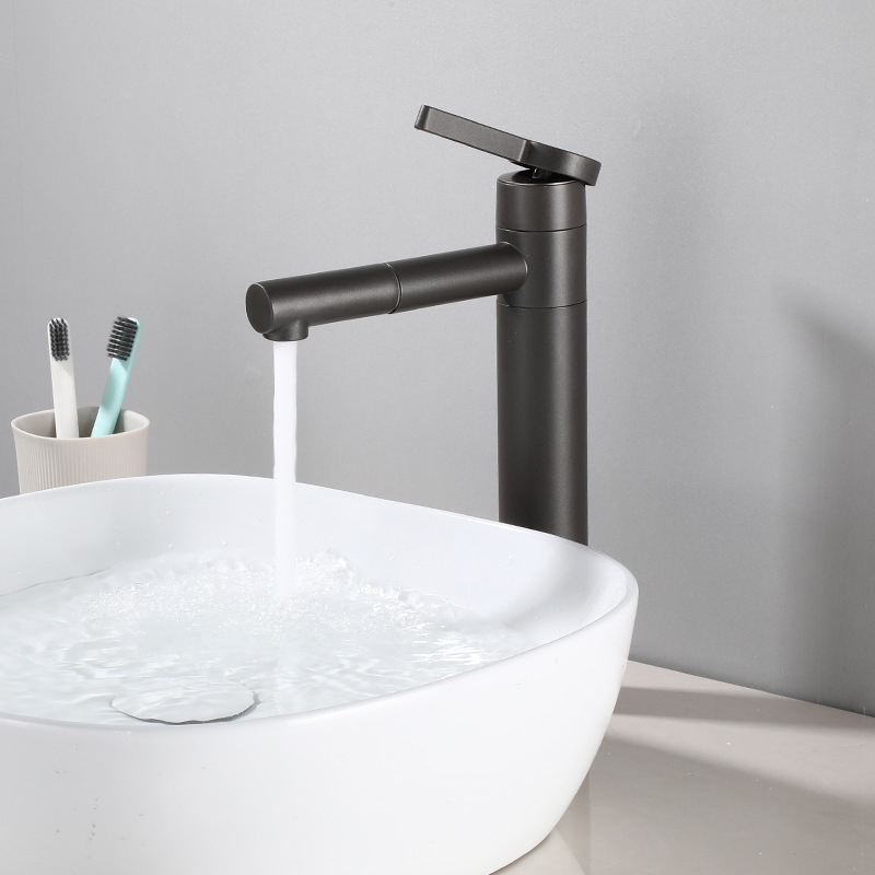 Robinet Salle De Bain Noir Mitigeur Lavabo Haut Bec Pivotant 360° Mitigeur Pour Vasque Robinetterie De Lavabo En Acier Inox