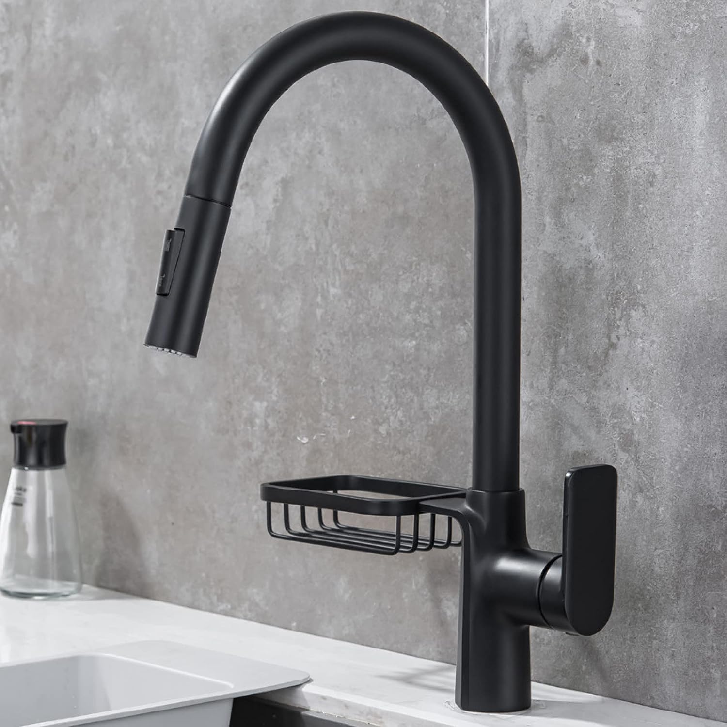 Robinet De Cuisine À Douchette Extractible, Bec Pivotant À 360°, Robinet D'Évier Avec 2 Modes De Sortie D'Eau, Mitigeur Eau Chaude/eau Froide À Poignée Unique, Noir (couleur : Noir)