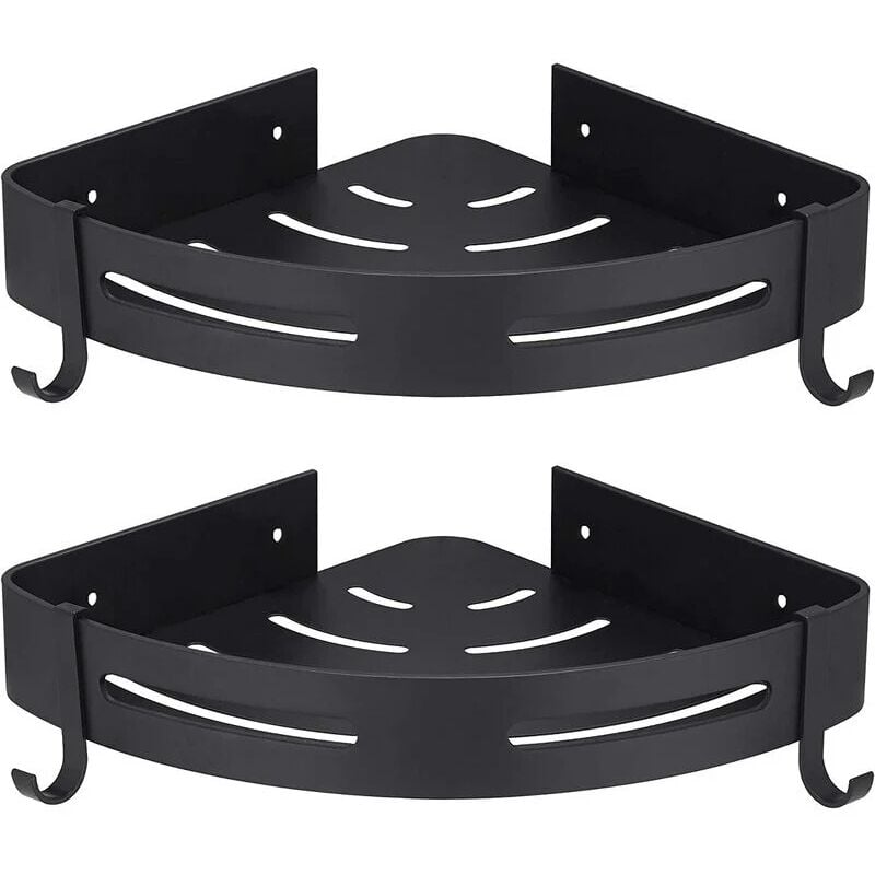 Étagère De Douche D'Angle Sans Perçage, Lot De 2, Avec Crochets, Noire, Rangement De Salle De Bain, Accessoires De Salle De Bain, Porte-savon, Étagère De Douche, Sans Perçage