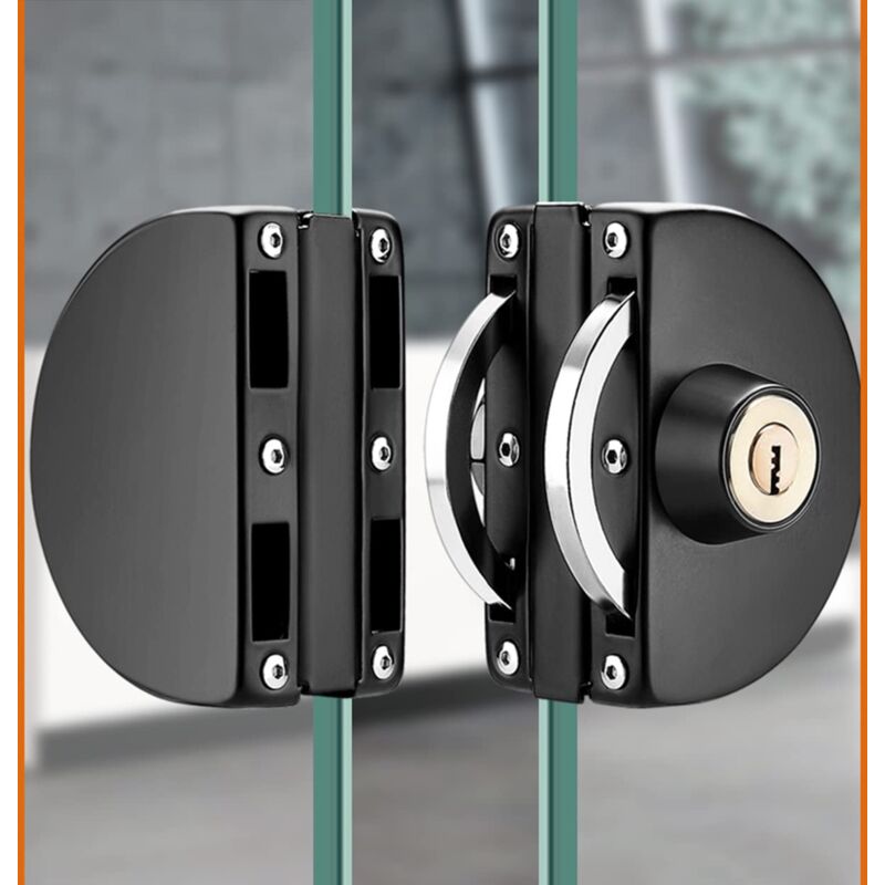 Serrure De Porte En Verre En Acier Inoxydable Sans Perçage Serrure De Porte En Verre Centrale Double Porte Coulissante En Verre Noir