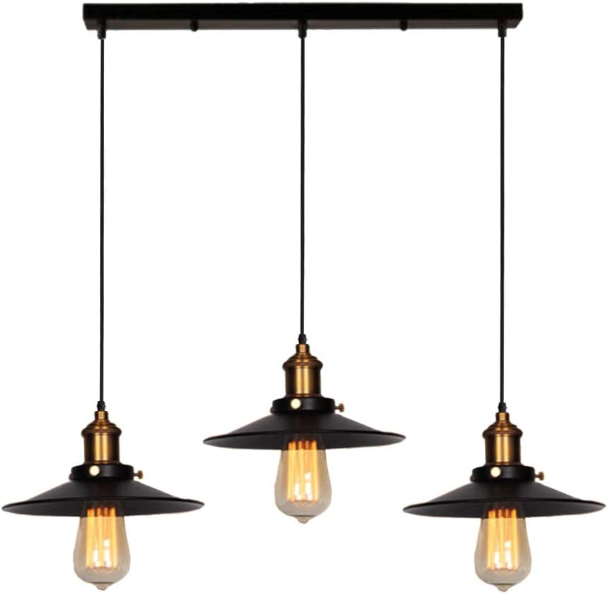 Suspension Luminaire Industrielle 3 Lumière -ø22 Cm Noir, Plafonnier Vintage Lustre Abat-jour En Métal De Culot E27 Lampe Rétro Décor