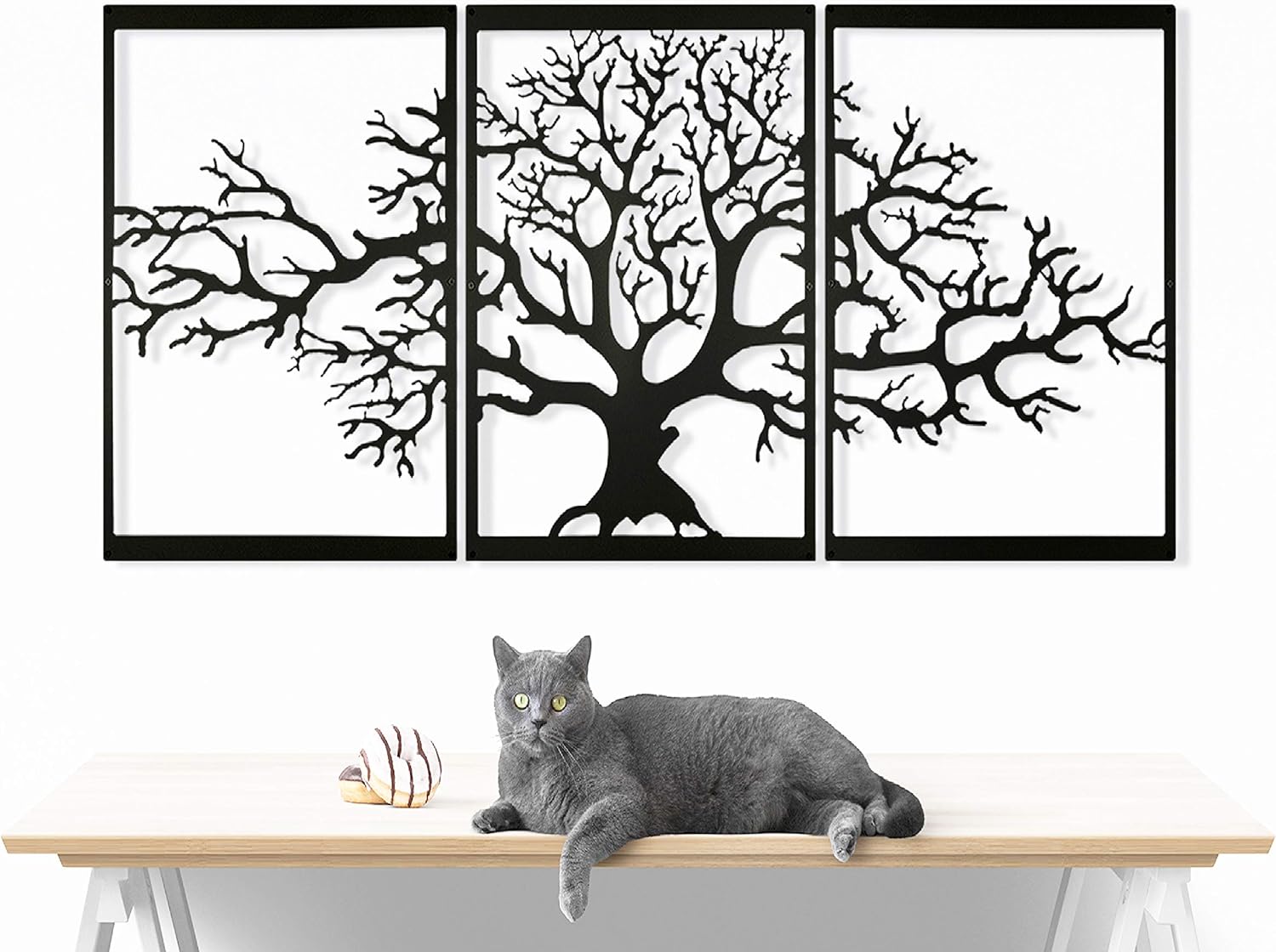 Arbre De Vie En Métal, Décoration Murale, Sculpture En Métal 3d, Pour Maison, Bureau, Chambre À Coucher, Salon, Décoration Extérieure, Grand Lot De 3, Noir, 45×90cm