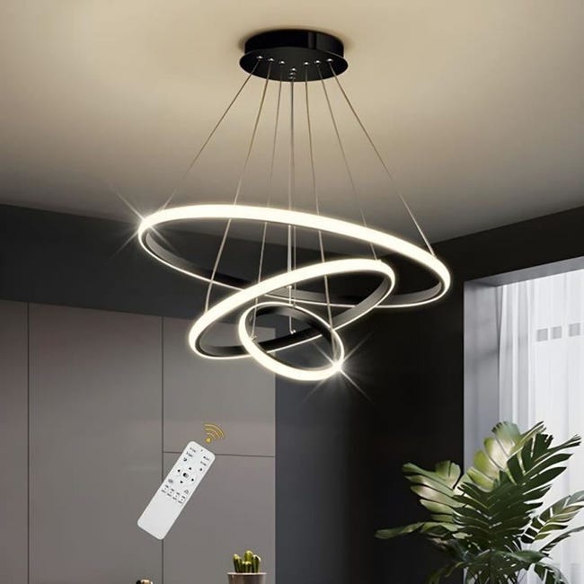 Goeco Lustre Dimmable 40w Moderne Cercle Anneaux Suspension Dimmable 3000k-6000k Pour Salon Chambre À Coucher Salle À Manger Bureau Noir