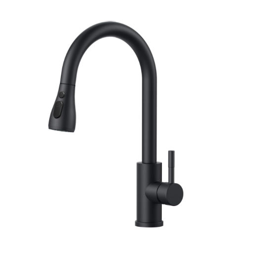 Robinet Cuisine Noir, Mitigeur Cuisine Douchette, Pivotant À 360° D'Évier À Arc Élevé Pulvérisateur Escamotable 2 Modes, Avec Tuyau G3/8