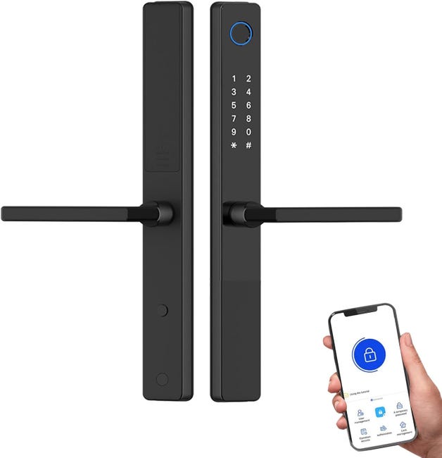 Serrure De Porte Intelligente Résistante Aux Intempéries Avec Poignée – Sans Clé Par Empreinte Digitale, Contrôlée Par Application, Noire (sku Produit : 96260903 Sku Offre : Lehua25.5.27-21)