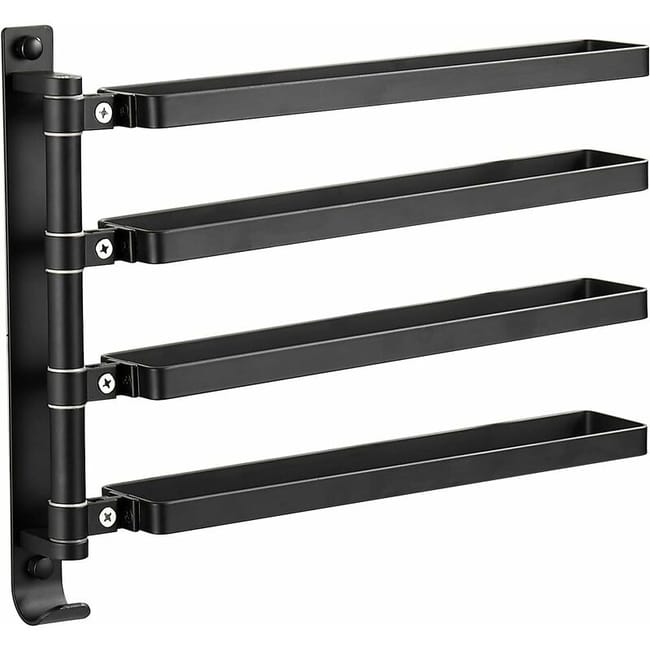 Porte-serviettes Mural Avec 4 Barres Pivotantes – Séparation Humide/sec Pour Salles De Douche Et Cuisines (noir) (sku Produit : 98136364 Sku Offre : Mwj25.10.15-21)