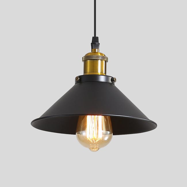 Lustre Industriel Noir Φ22 Cm Pour Ampoules E27, Suspension Luminaire Vintage Au Style Culot Métallique, Parfait Pour Salle À Manger Et Salon