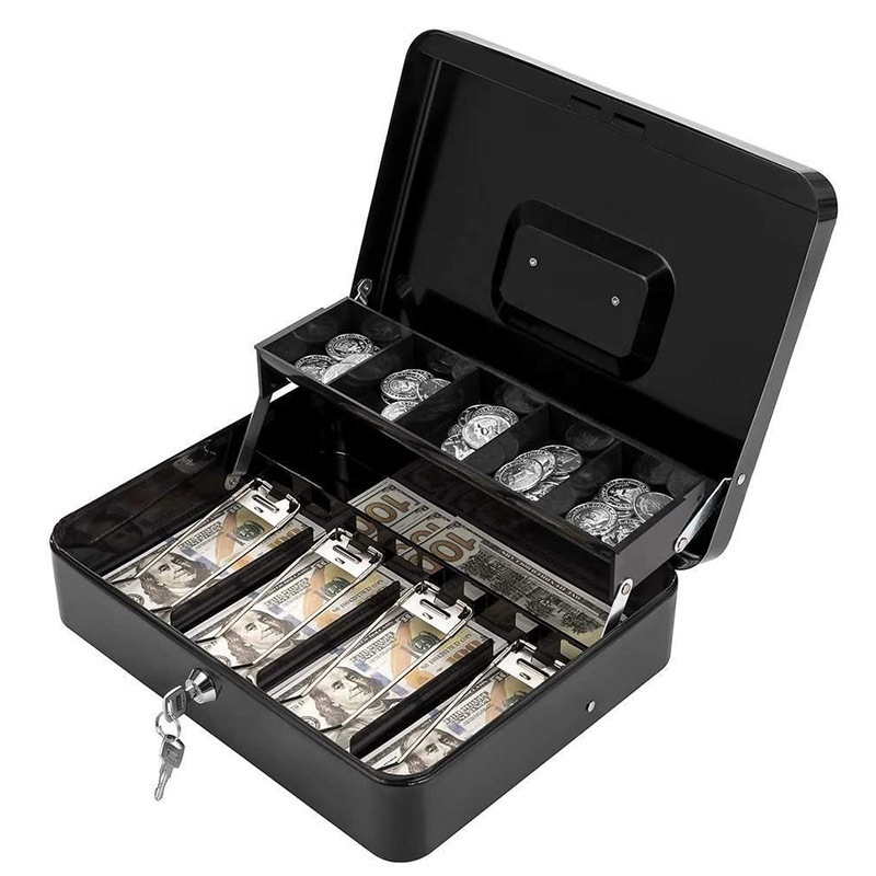 Caisse Métallique Verrouillable, Pour Argent Liquide, Pièces Et Sécurité, Grande Caisse Avec Serrure, Nouvelle Caisse Métallique, Noire