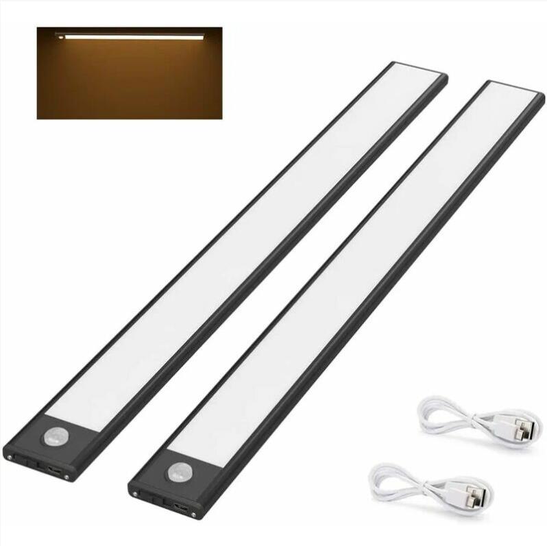 Lampe De Placard Led Pcs, 40 Cm, Sans Fil, Rechargeable Par Usb, Magnétique, Détecteur De Mouvement, 3 Modes D'Éclairage, Portable, Lumière De Placard, Blanc Chaud 3000 K, Noir [classe Énergétique G]