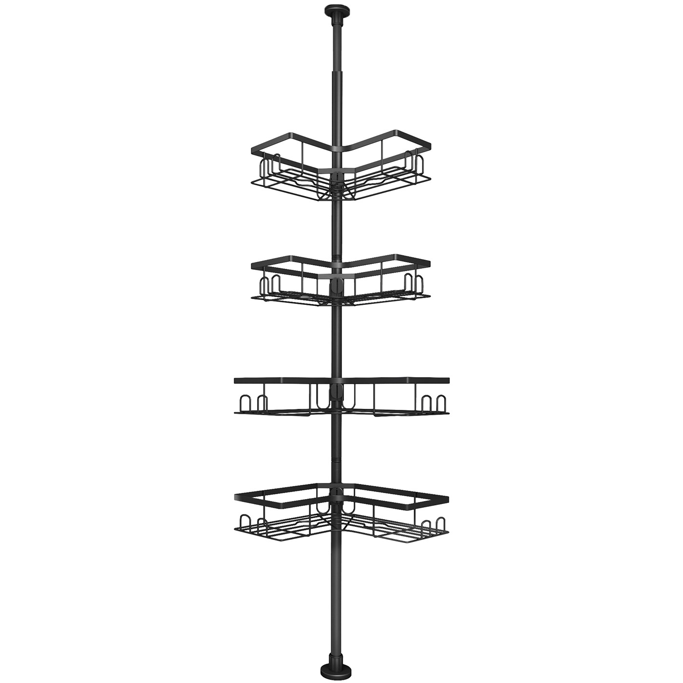 Étagère De Douche Télescopique, Sans Perçage, Hauteur Réglable, Étagère D'Angle Avec 4 Paniers, Noire