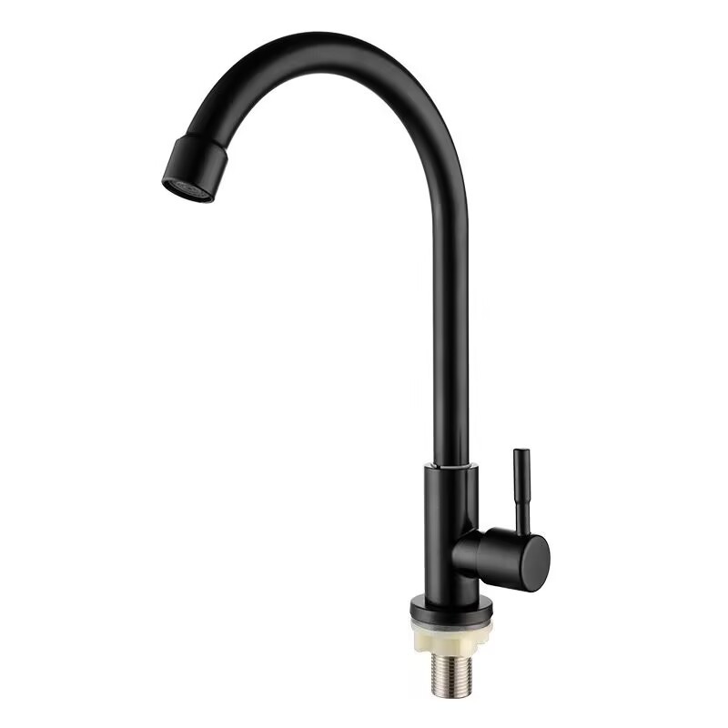 Robinet D'Évier De Cuisine En Acier Inoxydable - Bec Haut, Poignée Unique, Monotrou, Noir.