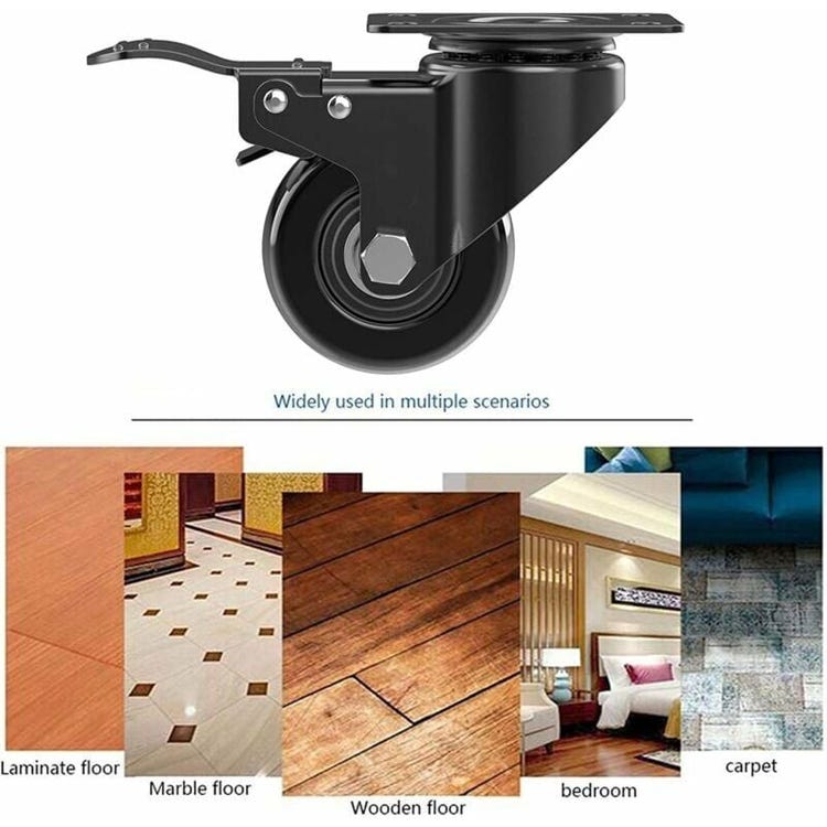 Roulettes Pivotantes Pour Meubles Dont 2 Avec Frein + Vis- Roulette Sans Traces Au Sol Pour Charge Lourde - Roue En Caoutchouc Pour Chariot - Noires (sku Produit : 93819014 Sku Offre : 1029liu37)