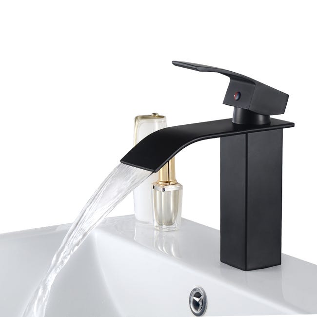Noir Robinet De Lavabo En Cascade Mitigeur En Laiton Pour Salle De Bain Design Moderne