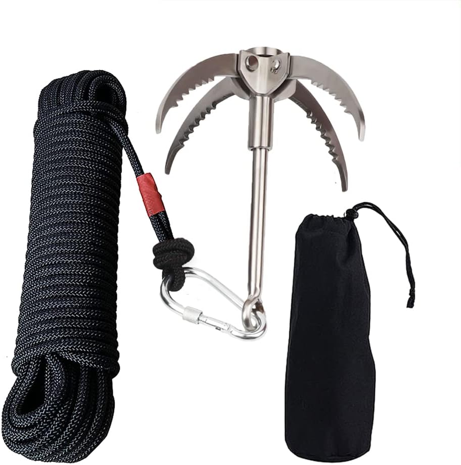 Crochet De Survie En Acier Inoxydable, Capacité De Charge De 400 Kg, Avec Corde Auxiliaire De 20 Mètres, Noir