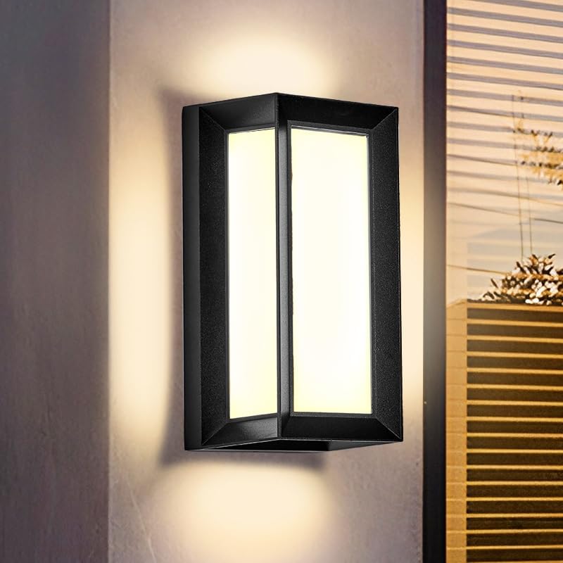 Applique Murale Extérieure Rectangulaire Moderne À Led 18 W, Lumière Blanche Chaude 3000 K, Cadre Noir, Étanchéité Ip64, Idéale Pour Une Terrasse Ou Un Mur Extérieur.