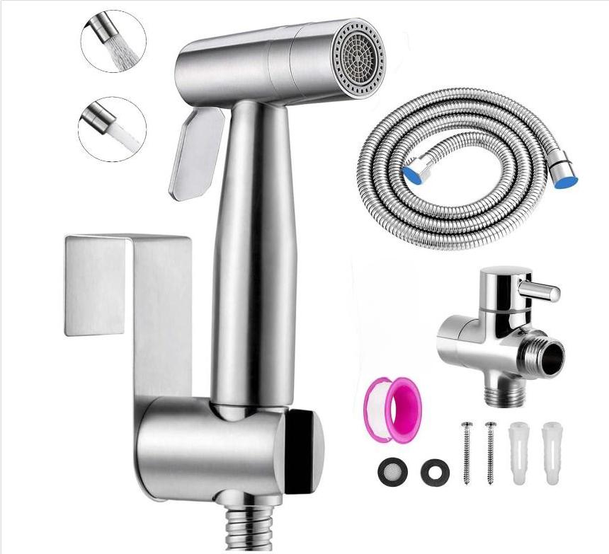 Kit Douchette Wc,pulvérisateur De Toilette Pour Bidet,jet À Deux Fonctions, Facile À Installer, Pulvérisateur Pour L'Hygiène Personnelle Argent
