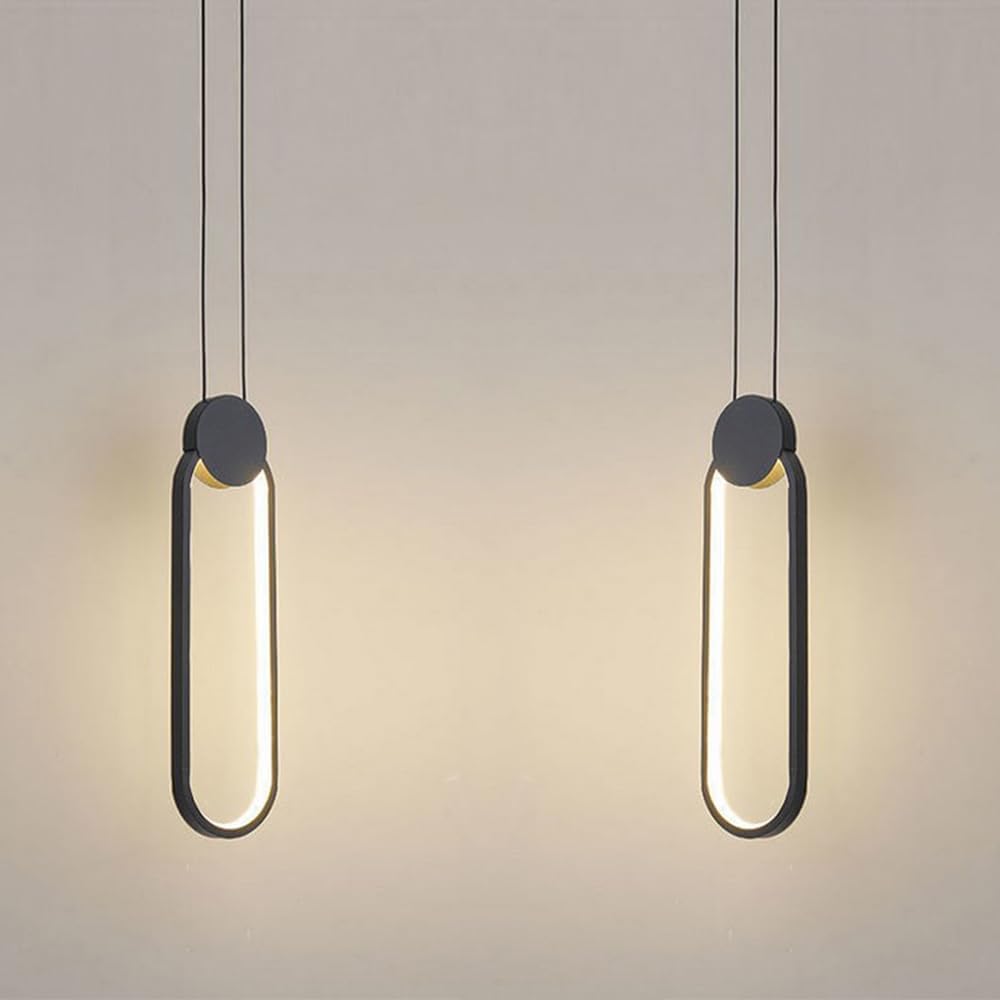 Deux Ensembles De Suspensions Led, Suspensions Longues De 11 Watts, Lumière Chaude, Aluminium, Plafonniers, Adaptés Aux Cuisines, Noir.