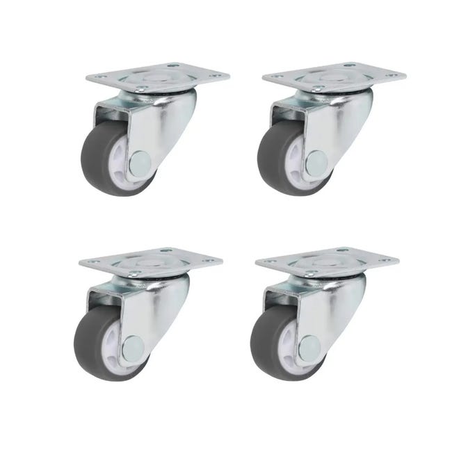 Lot De 4 Roulettes Pivotantes Noires De 50 Mm Avec Frein, Pour Meuble Et Transport