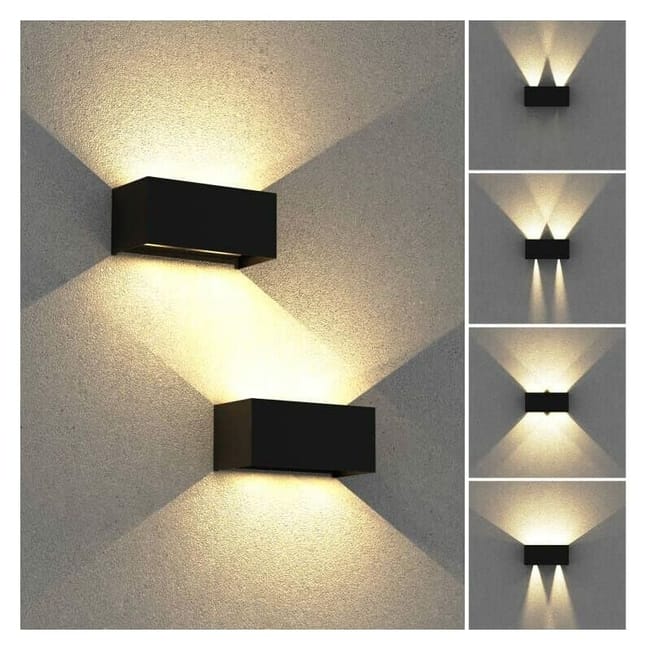 Applique Murale Intérieure/exterieure Led 24w,avec Angle De Faisceau Réglable Etanches Ip65 Eclairage Exterieur Led,3000k Blanc Chaud Noir , 2 Unité