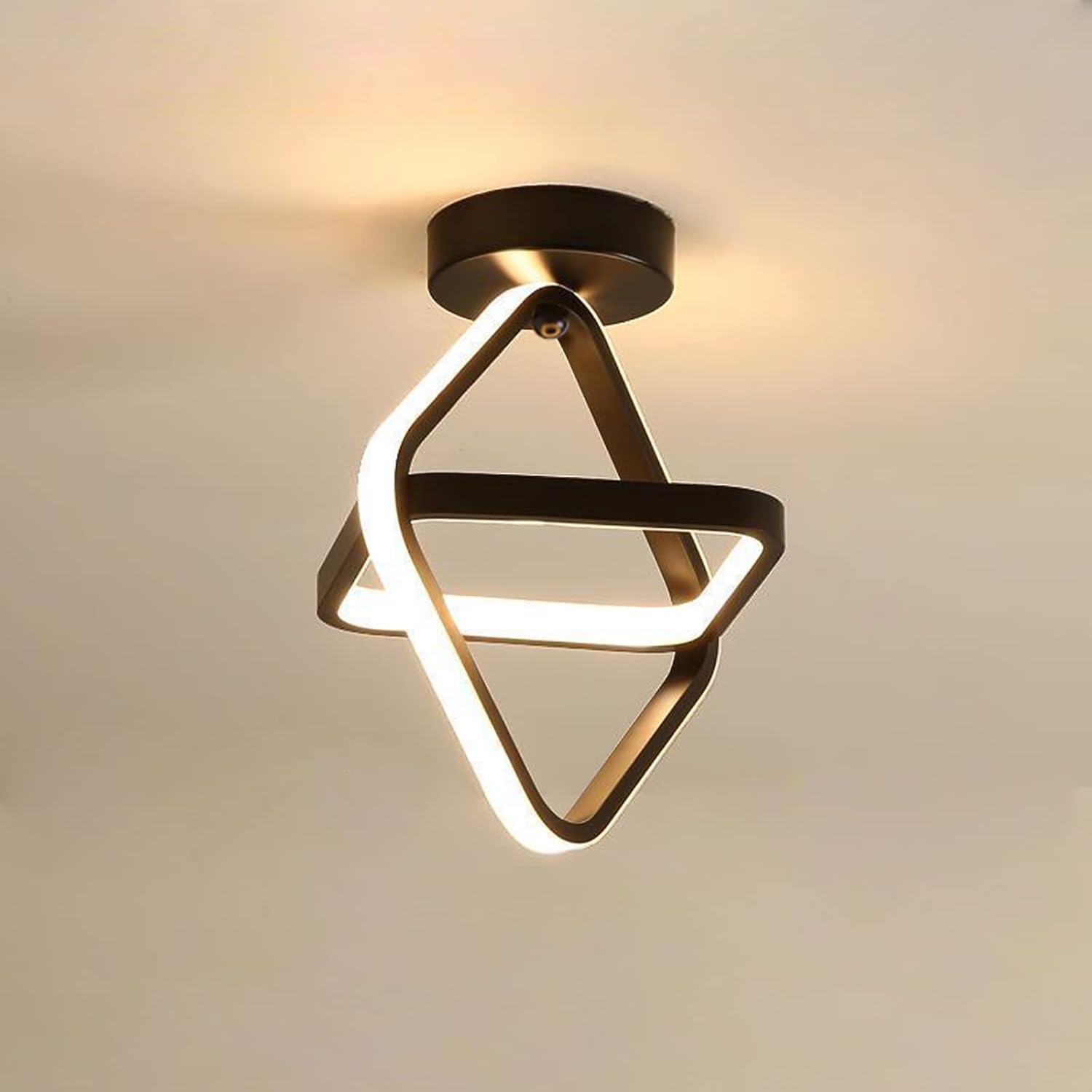 Plafonnier Led Rhafayre, Lustre Noir Moderne, Carré, Pour Couloir Ou Balcon, 24 W, 2700 Lm, 3000 K, Lumière Blanc Chaud, Diamètre 22 Cm