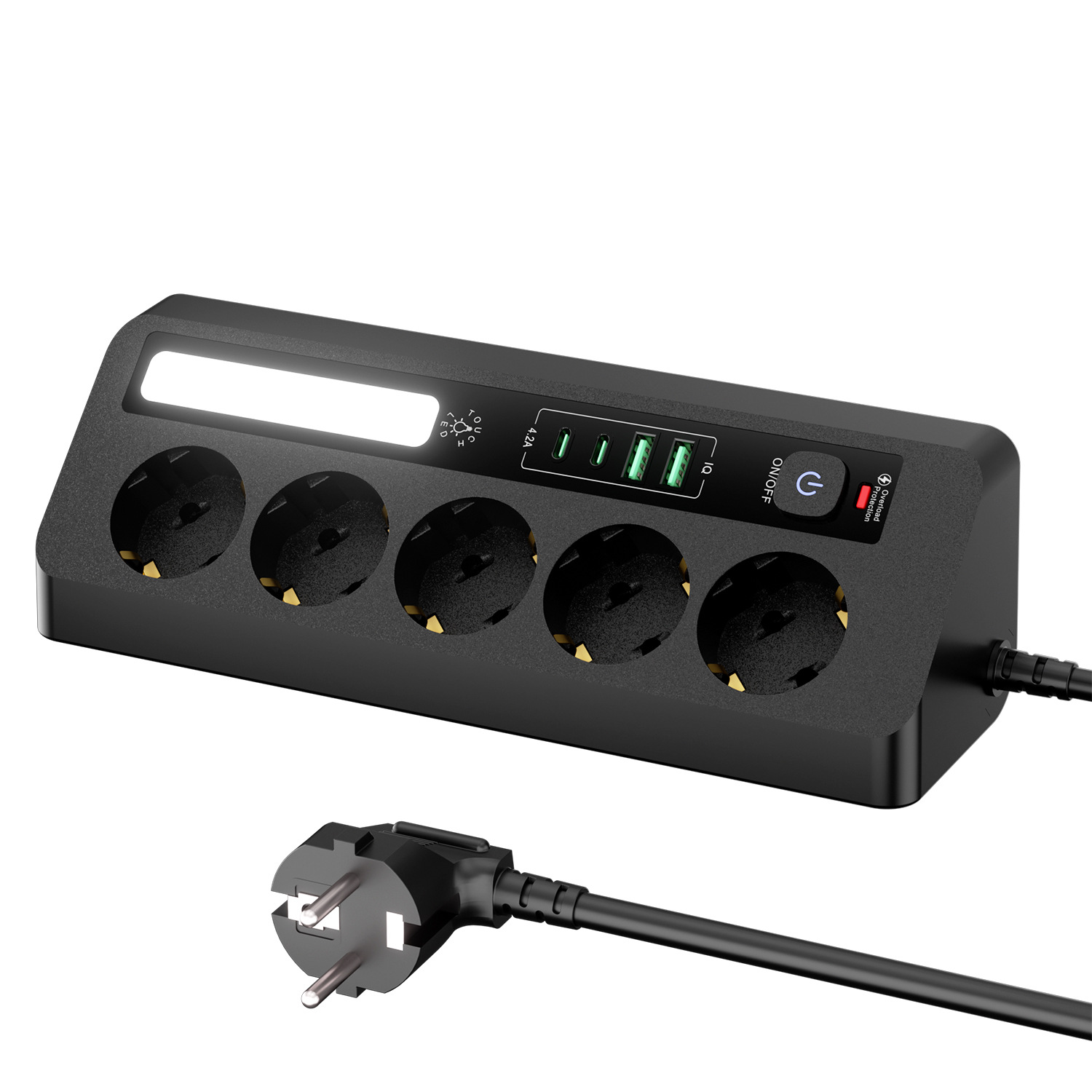 Multiprise De Table 5 Prises Avec 4 Ports Usb (2 Ports Usb A + 2 Ports Usb C),prise D'Angle Avec Interrupteur Et Câble De 1,8 M Pour Bureau (noir)