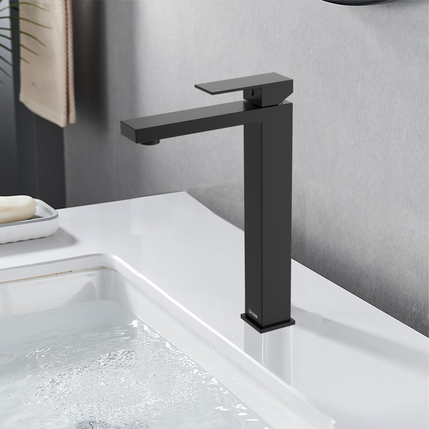 Robinet De Salle De Bain Noir Mat, Robinet Extra Haut Avec Hauteur De Sortie De 250 Mm Pour Lavabo, Mitigeur De Lavabo À Levier Unique