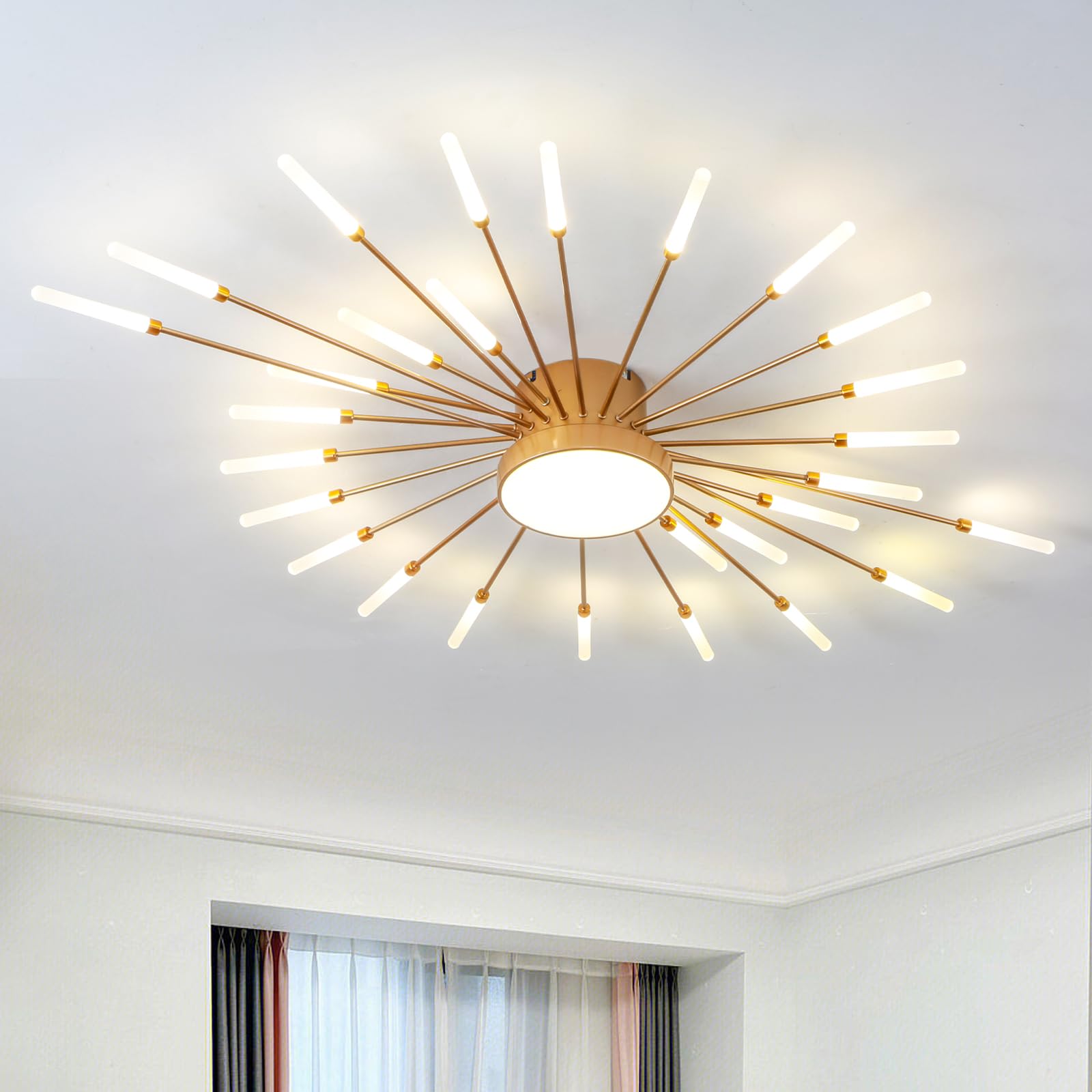 Plafonnier Led Moderne Pour Salon,acrylique Luminaire Plafonnier,intérieur Design Lampes De Décoration Pour Salon Chambre À Coucher Et Salle À Manger(or,28+1 Tête)