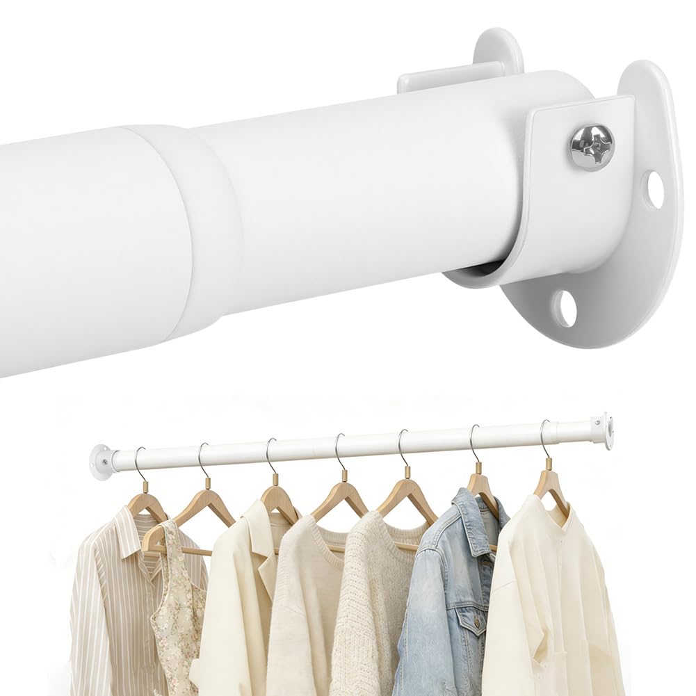 Tringle Penderie Extensible, 32mm Barre De Penderie, Tringle De Penderie Ajustable 43–143cm, Penderie Rail De Suspension Ronde, Pour Garde-robe, Armoires, Buanderies, Camping Cars(blanc)