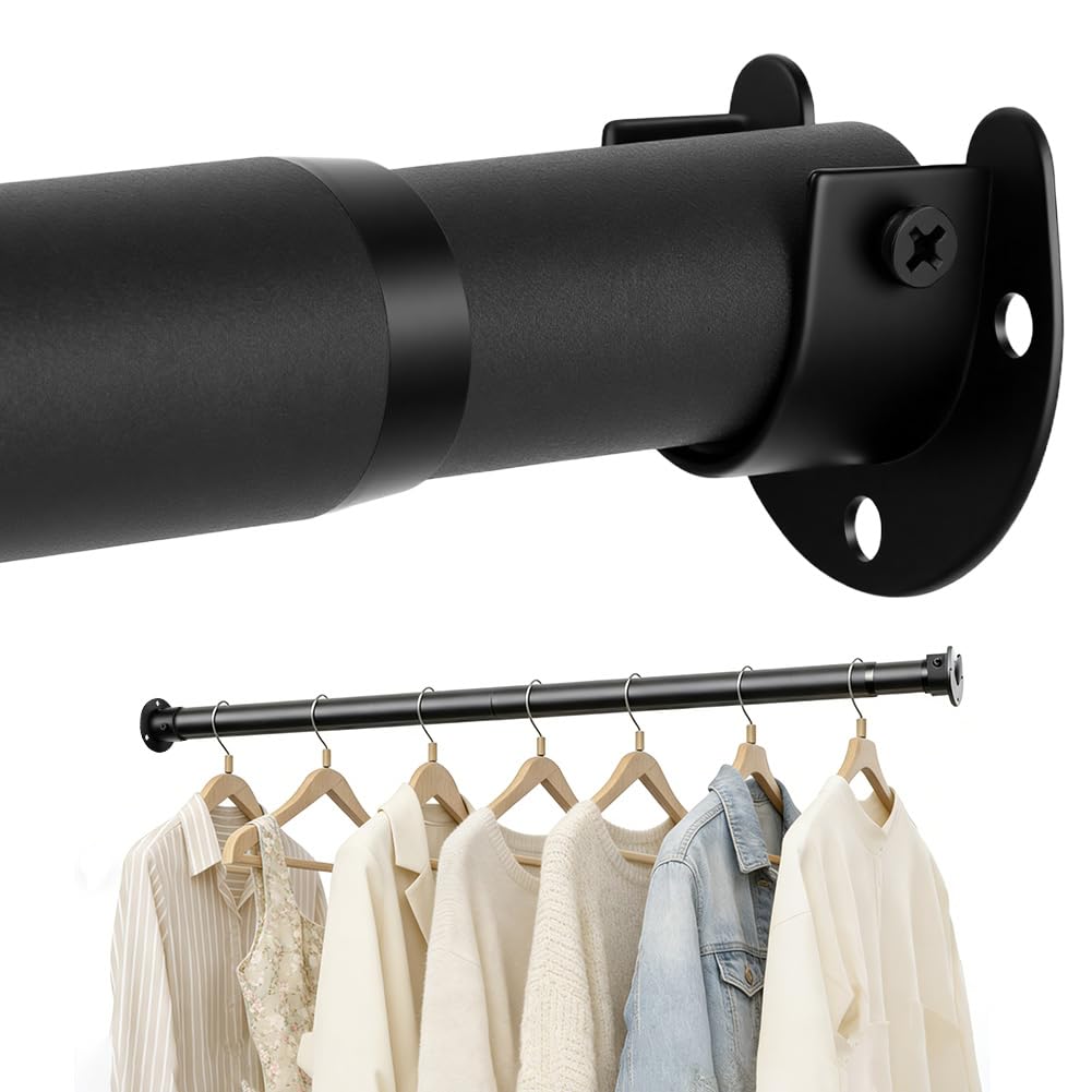 Tringle Penderie Extensible, 32mm Barre De Penderie, Tringle De Penderie Ajustable 43–103cm, Penderie Rail De Suspension Ronde, Pour Garde-robe, Armoires, Buanderies, Camping Cars(noir)