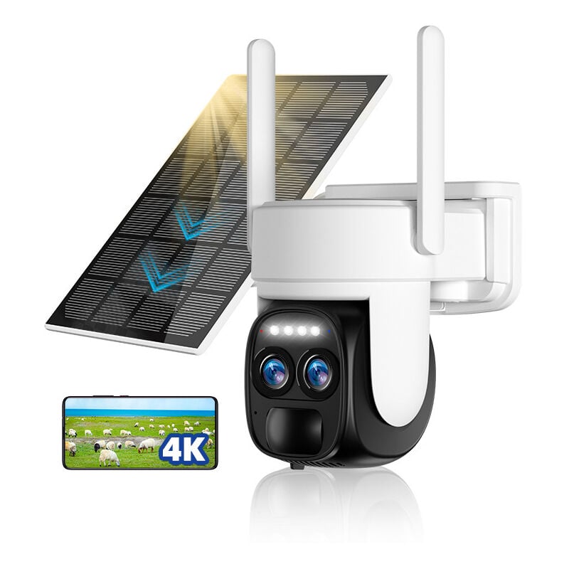Caméra De Surveillance Extérieur, 4k 5dbi Camera Surveillance Wifi Exterieure Sans Fil Solaire,avec Panneau Solaire,détection Humaine Ai,audio Bidirectionnel Blanc-anpviz