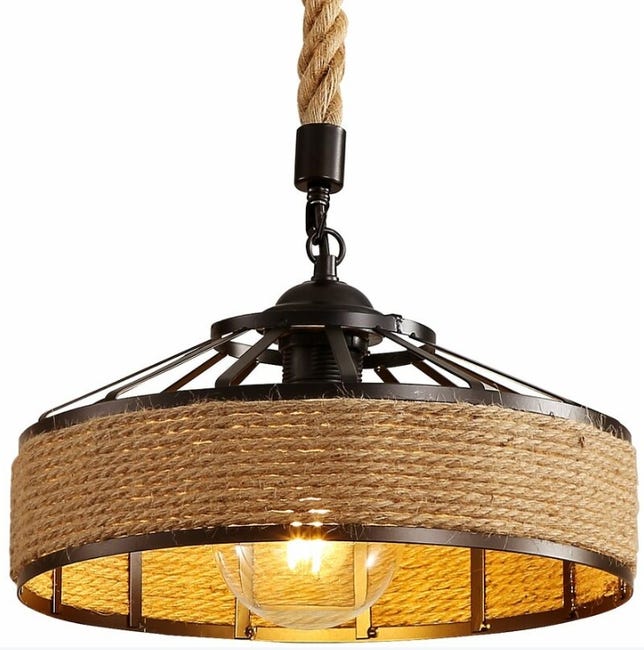 Lustre En Corde De Chanvre, Lampe À Suspension Rétro En Métal Noir, Lustres Suspensions En Country, Plafonnier Couloir E27 Luminaire Pour 220v