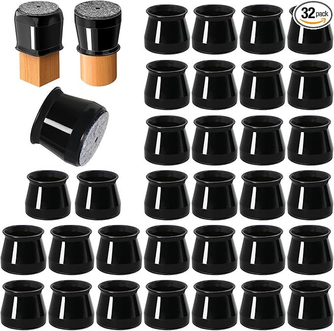 Protège-sols Parquet - Lot De 32 Embouts En Feutre Silicone Noir Pour Pieds De Chaise/mobilier (taille L : 3,3 Cm X 5 Cm)