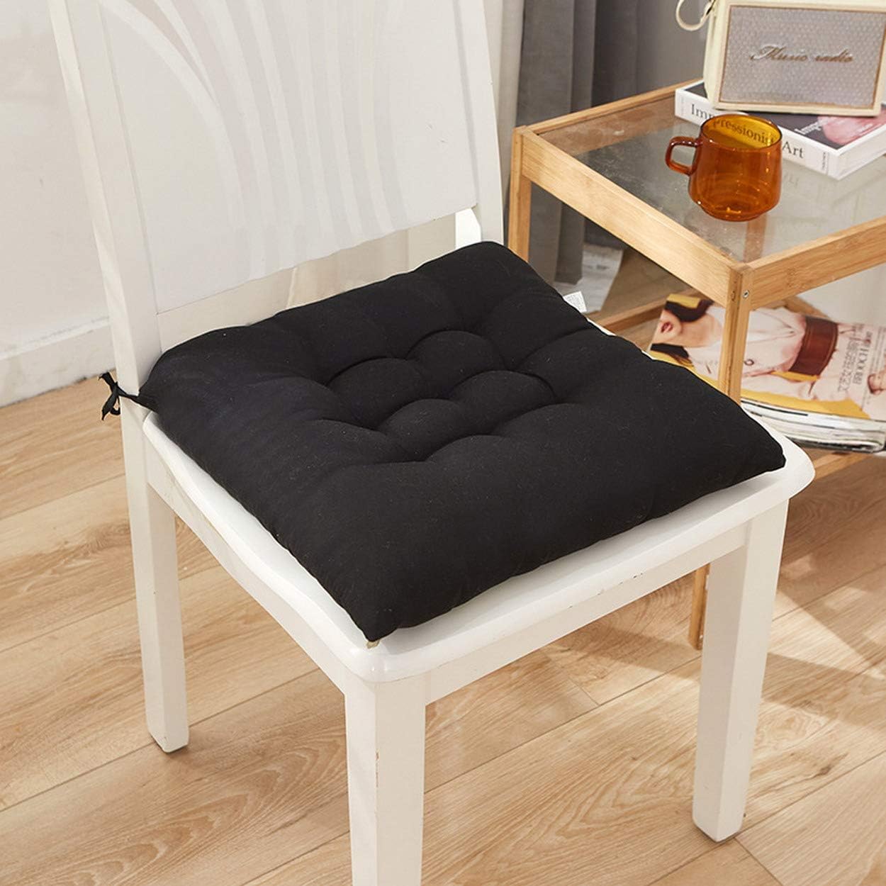 Lot De 4 Coussins De Chaise Avec Attaches Pour Salle À Manger, Jardin, Terrasse, Cuisine, Salle À Manger, 40 X 40 Cm, Noir