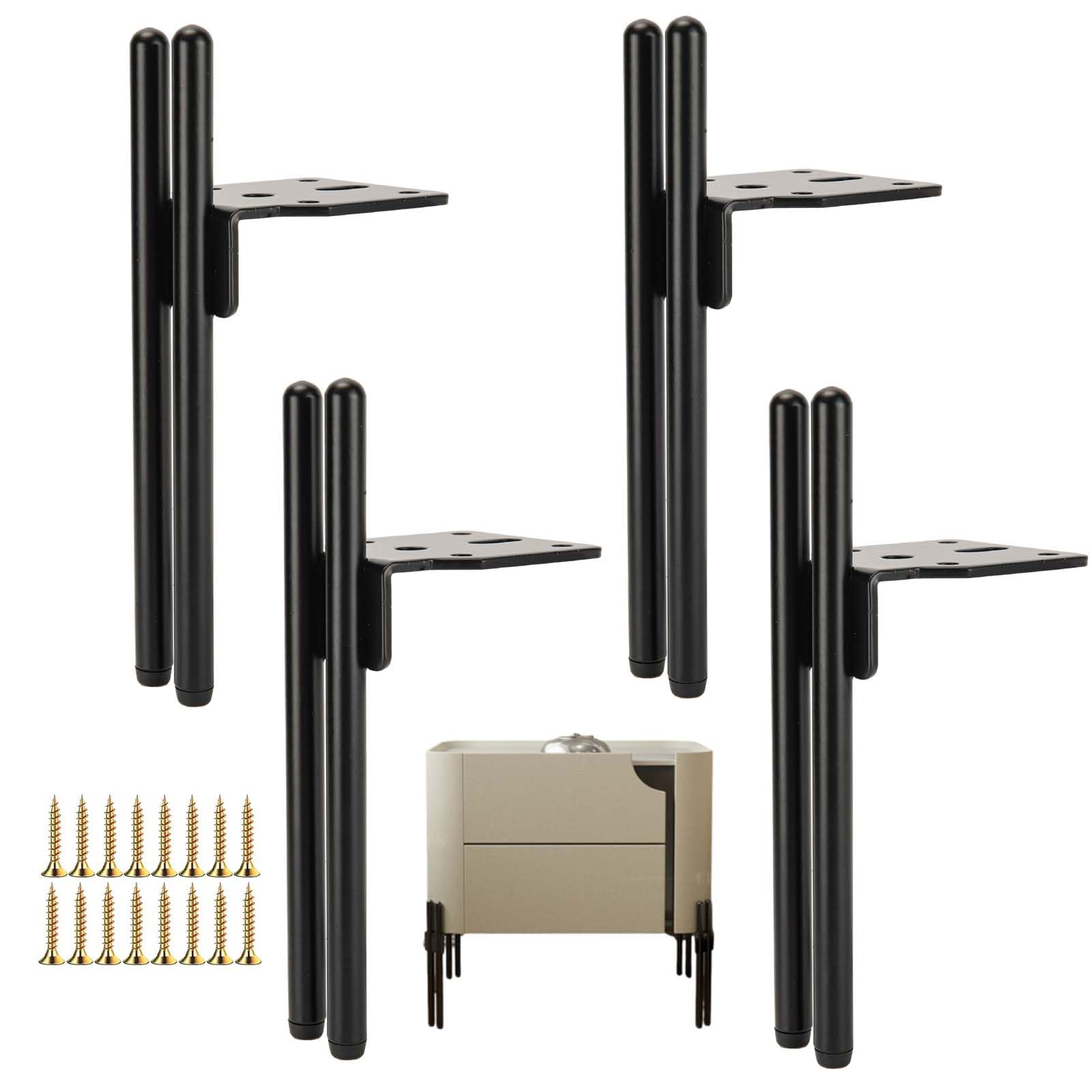 Pieds De Meubles Metal Noir, Pied Canapé De Rechange Moderne, Pied Pour Table Basse De 15cm, Meuble Tv, Armoire Salle De Bain Avec Vis+protection Du Sol+base Silencieuse Antidérapante
