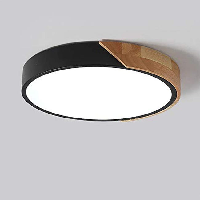 Goeco Plafonnier Led Moderne Rond En Bois Dimmable - Noir, 305cm, Avec Télécommande - Idéal Pour Salon Chambre Couloir Et Salle À Manger