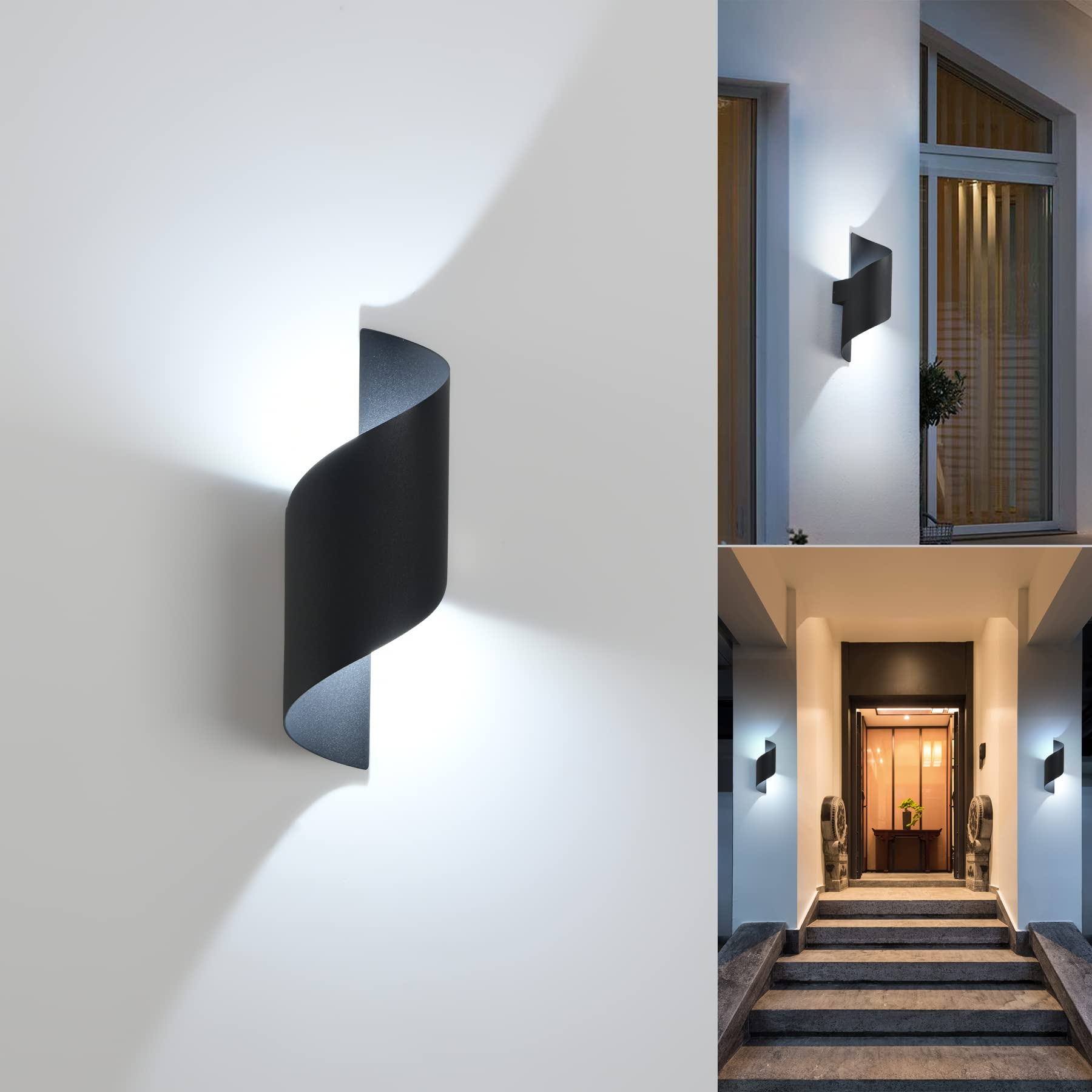 Applique Murale Led Intérieur/extérieur 10w Ip65,6000k Blanc Froid,lumière Directe/indirecte Moderne,métal Noir Pour Salon,chambre,bar