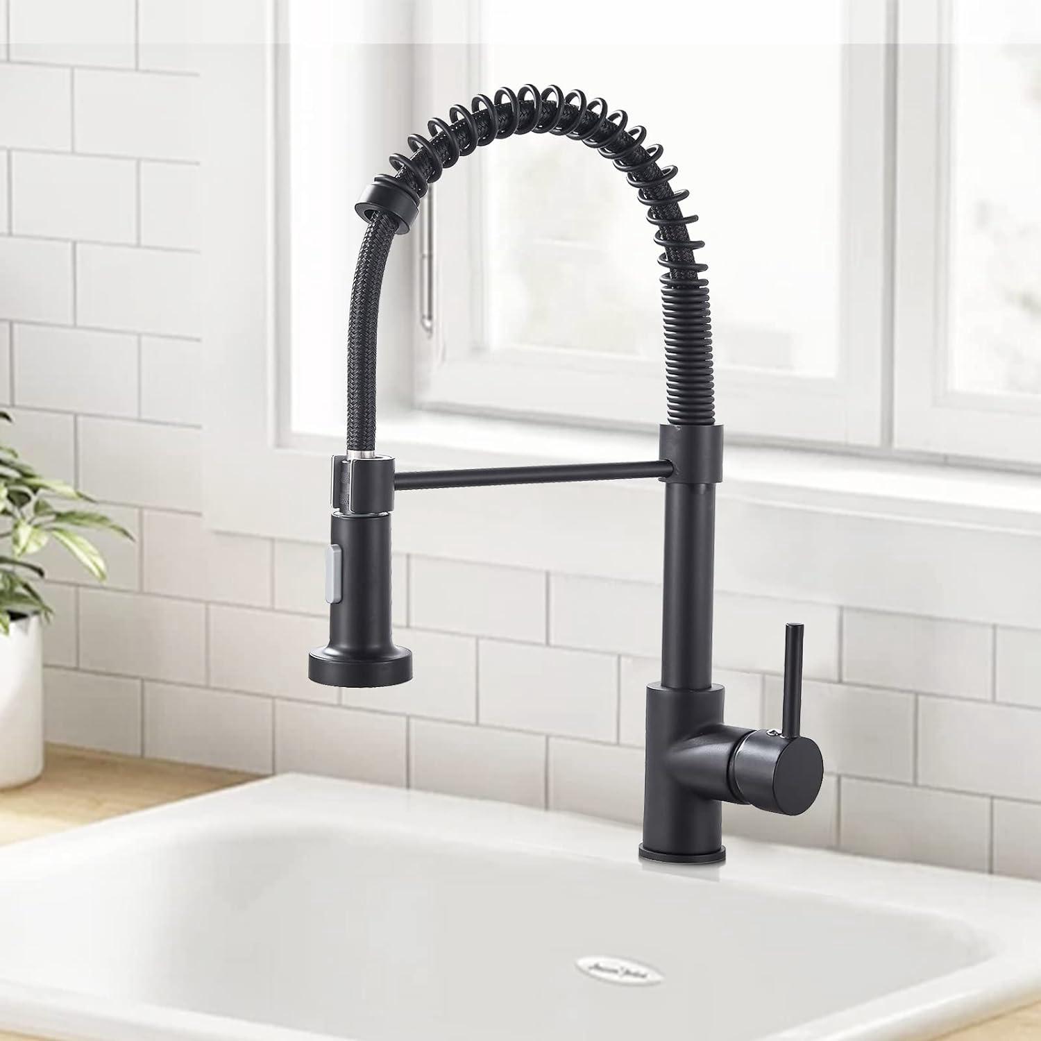 Robinet Cuisine Noir Pivotant À 360° Mitigeur Cuisine Robinet D'Évier À Arc Élevé Pulvérisateur Escamotable 2 Modes De Pulvérisation En