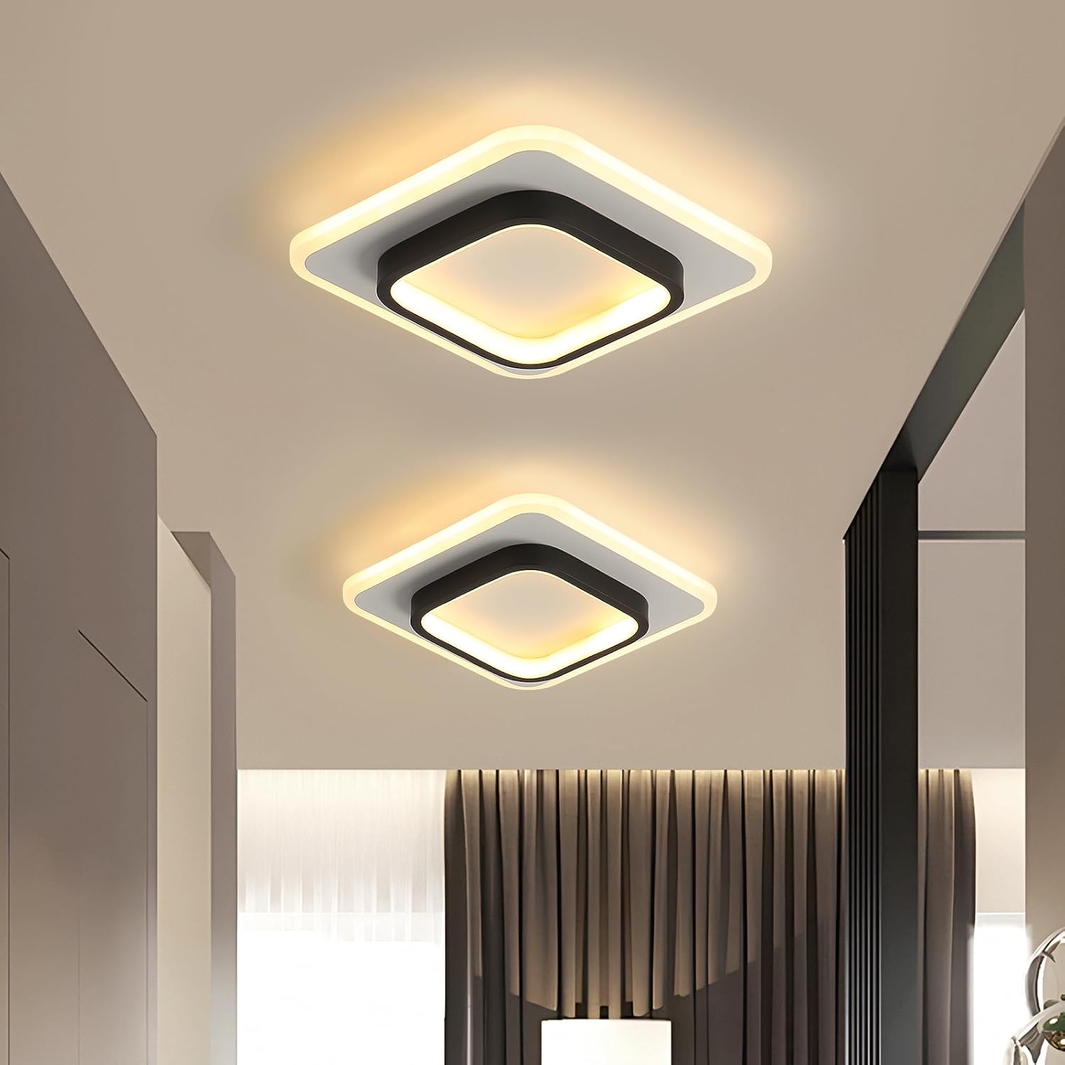 Plafonnier Led Moderne, 3000lm Lampe De Plafond Noir Carré, Luminaire Plafonnier En Acrylique Pour Chambre Cuisine Salon Couloir Balcon