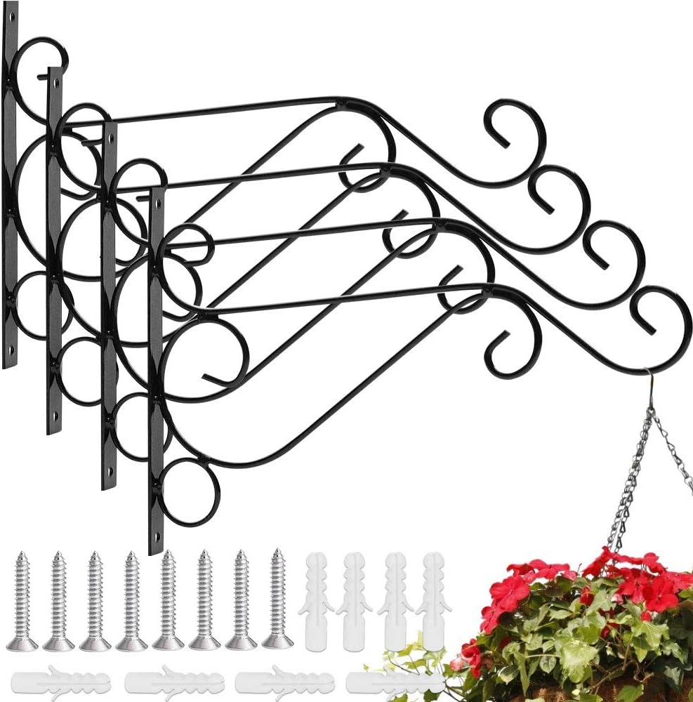 Pcs Suspension Crochet En Fer Forgé Support Mural Avec Vis - Accroche Plante 26 21 1.5cm Rétro Pour Jardin Balcon Lanterne Déco - Noir