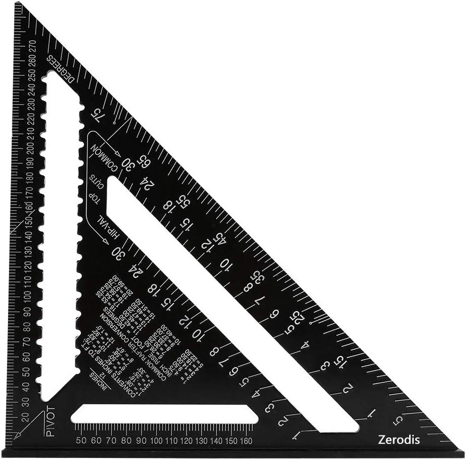 Équerre Triangle Règle D'Angle Rapporteur Outil De Mesure En Alliage D'Aluminium De Haute Précision 12 Pouces, Noir