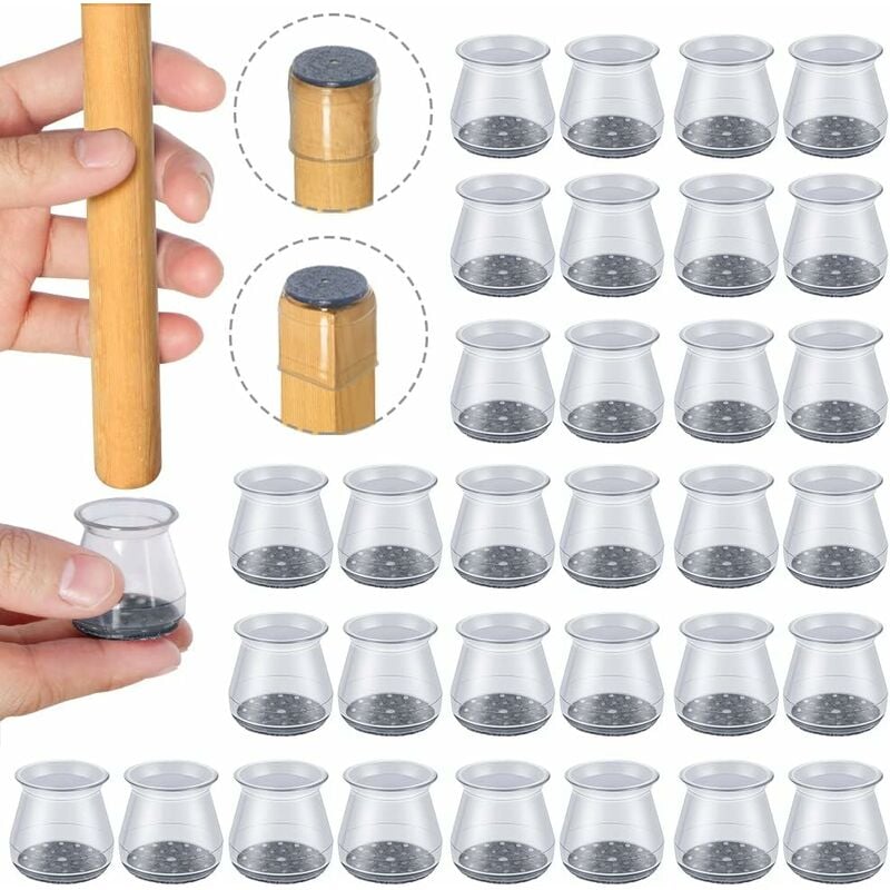 Lot De 32 Embouts De Pieds De Chaise Avec Patin En Feutre, Petits Capuchons De Protection Ronds En Silicone Transparent Pour Sols En Bois Dur